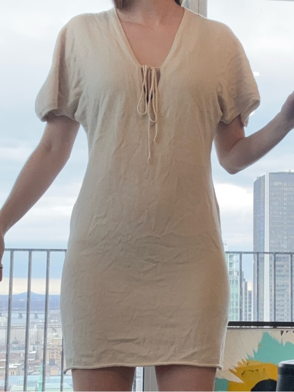 Casual Cream Tie-Front V-Neck Women's Top